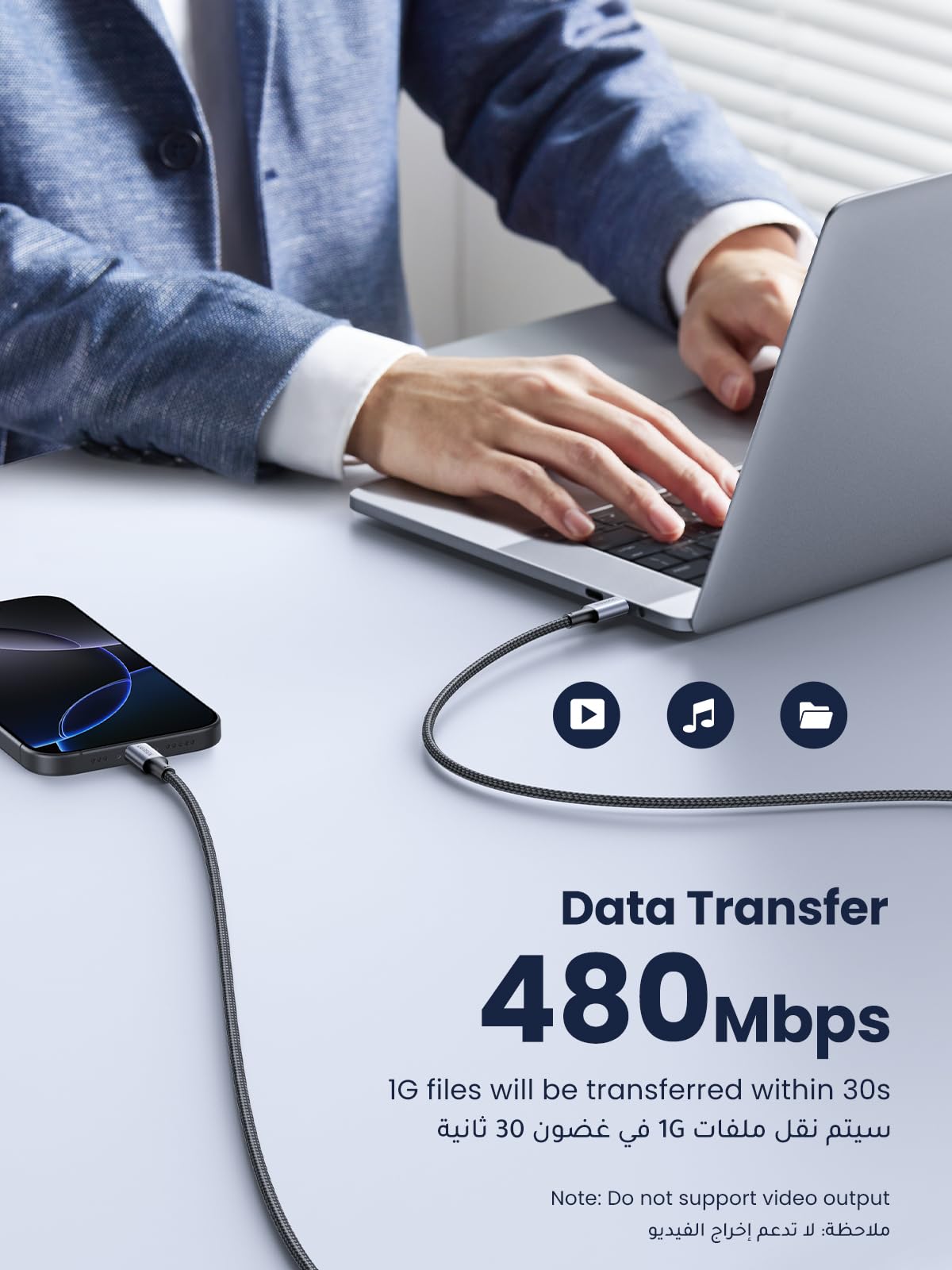 UGREEN كابل USB-C بقدرة 100 واط بطول 2 متر (عبوة 2)