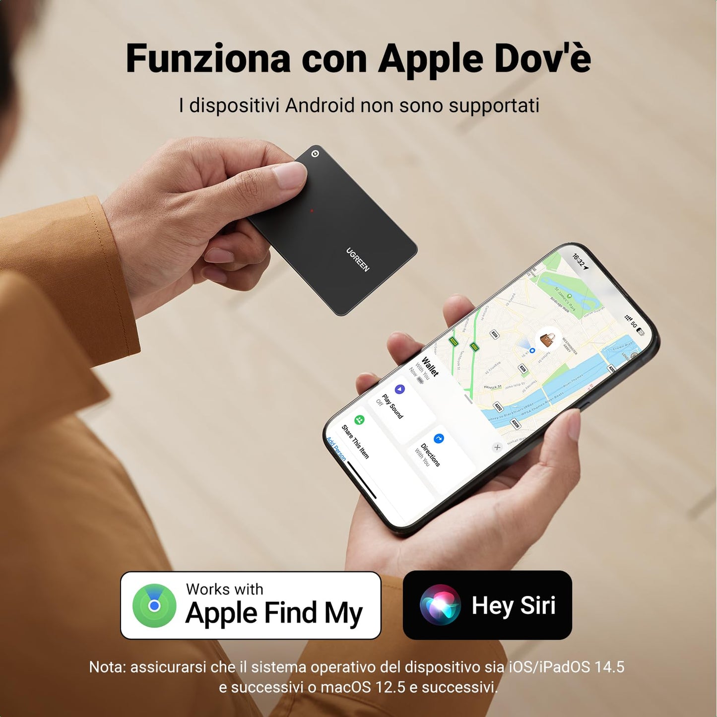 UGREEN FineTrack Slim Smart Finder Localizzatore Supporto iOS Tracker Bluetooth Card Scheda Localizzazione