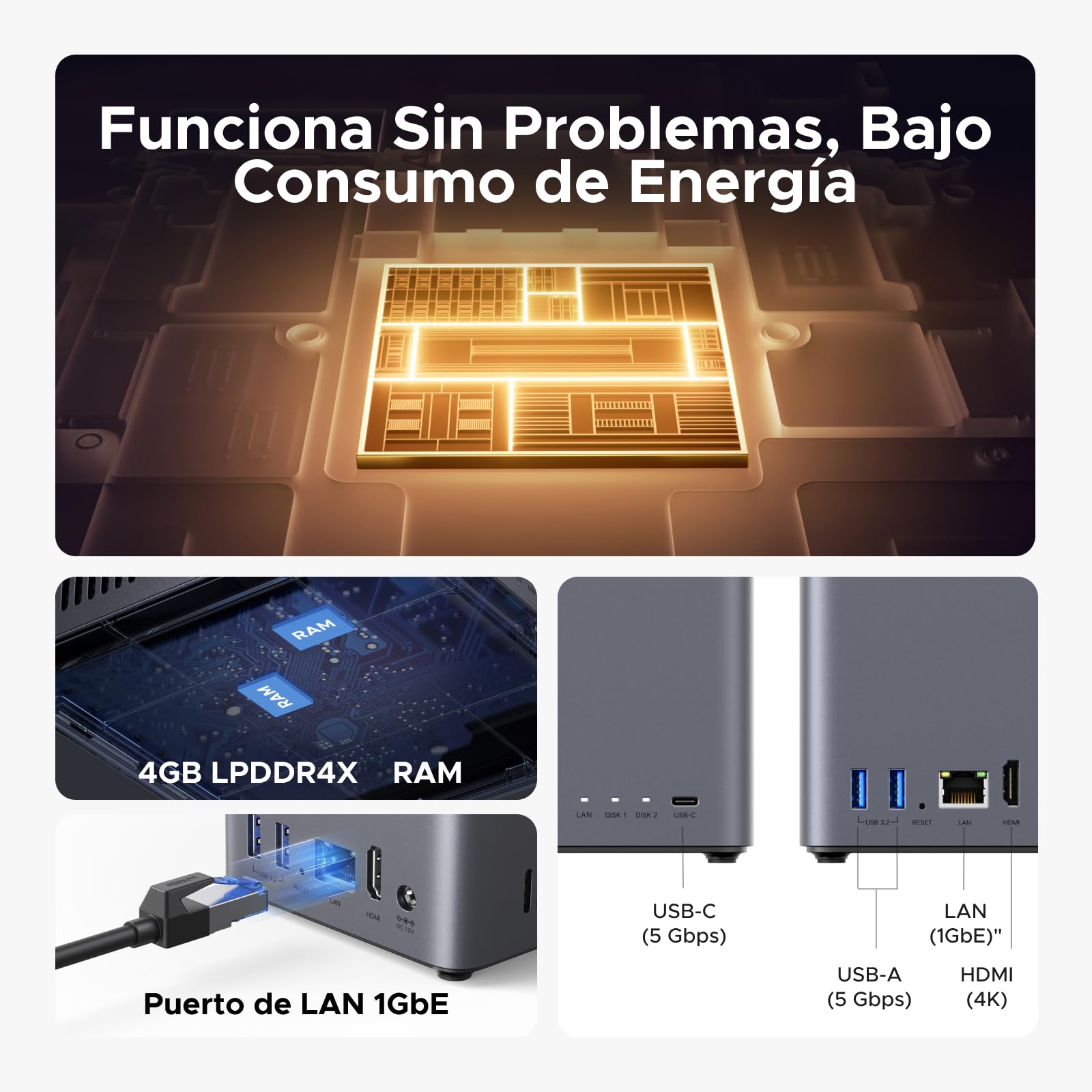 UGREEN NASync DH2300 NAS de Escritorio 2 Bahías, 4GB RAM, Conexión