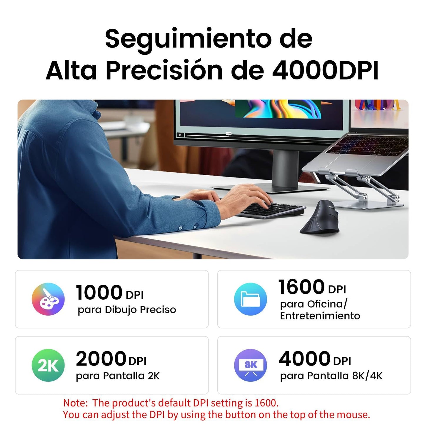 UGREEN 2.4G เมาส์แนวตั้งแบบไร้สาย 4000DPI และ Bluetooth 5.0