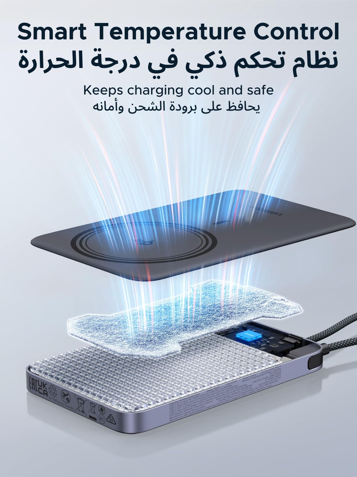باور بانك يوجرين ماج فلو إير المغناطيسي بسعة 10000mAh وقدرة 15 واط – رمادي فضائي