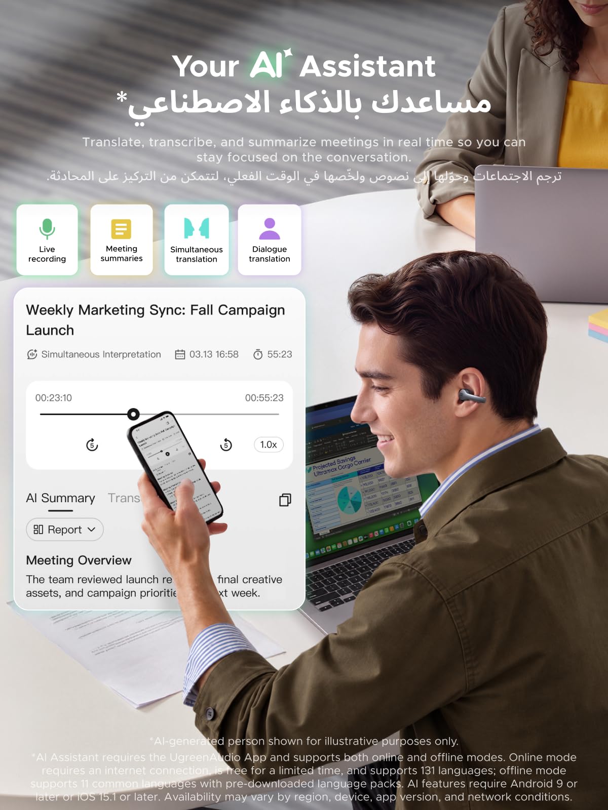 UGREEN Clipbuds Pro 2 Earbuds, AI Assistance Open-ear Wireless Earbuds