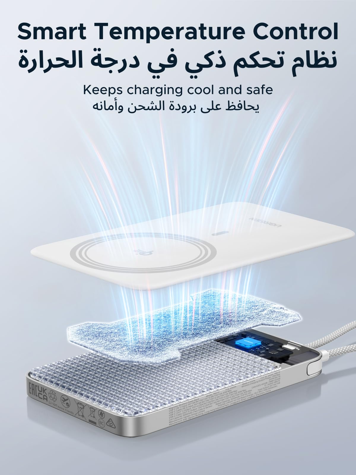 باور بانك يوجرين ماج فلو إير المغناطيسي بسعة 10000mAh وقدرة 15 واط – أبيض قمري