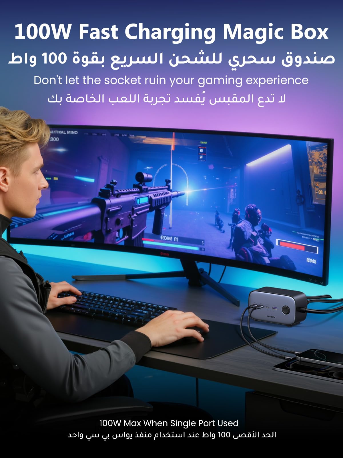 UGREEN Nexode شريط طاقة ‏6 في 1 ‏100 واط (2AC, 3C1A, 1.8متر)