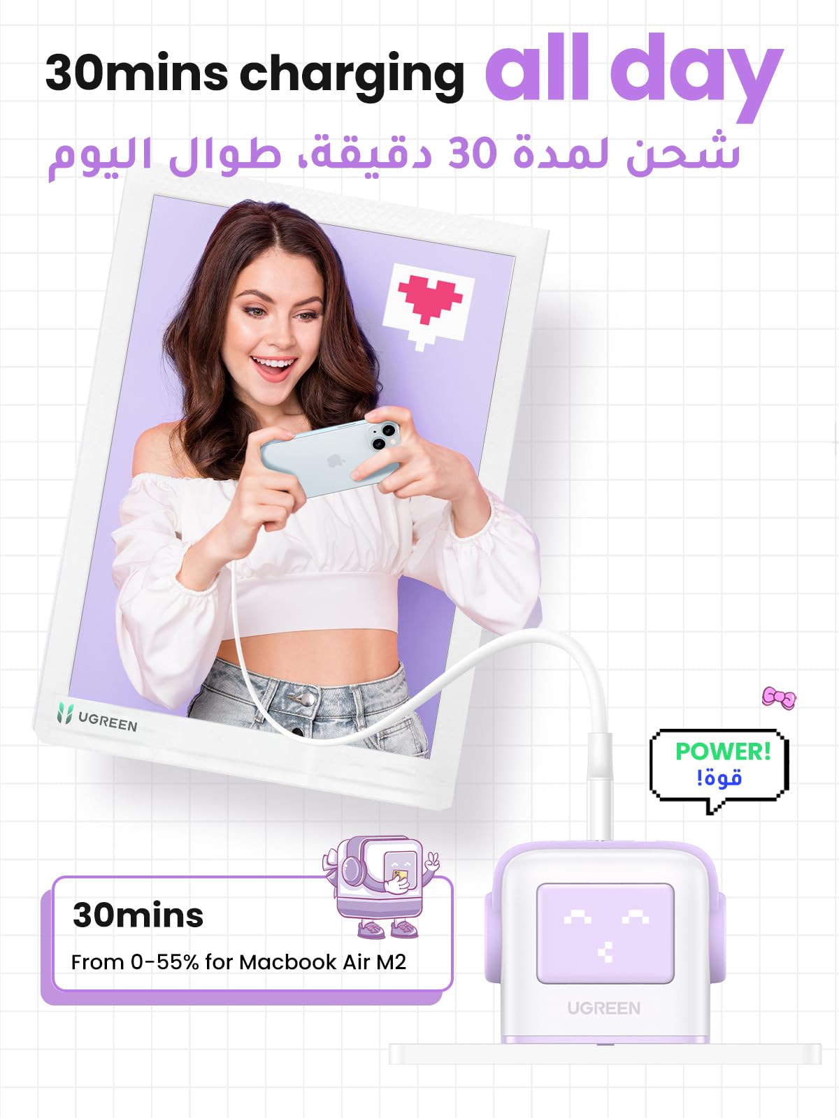 UGREEN Uno شاحن 65 واط (أرجواني)