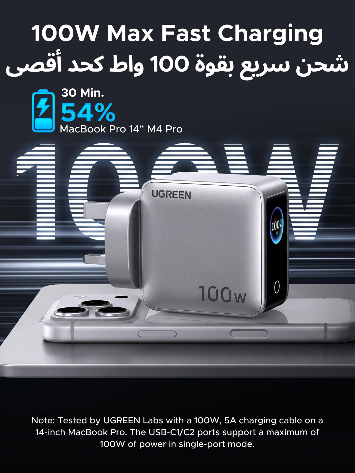 UGREEN Nexode Pro 100W 4-Port GaN Charger with Smart Display