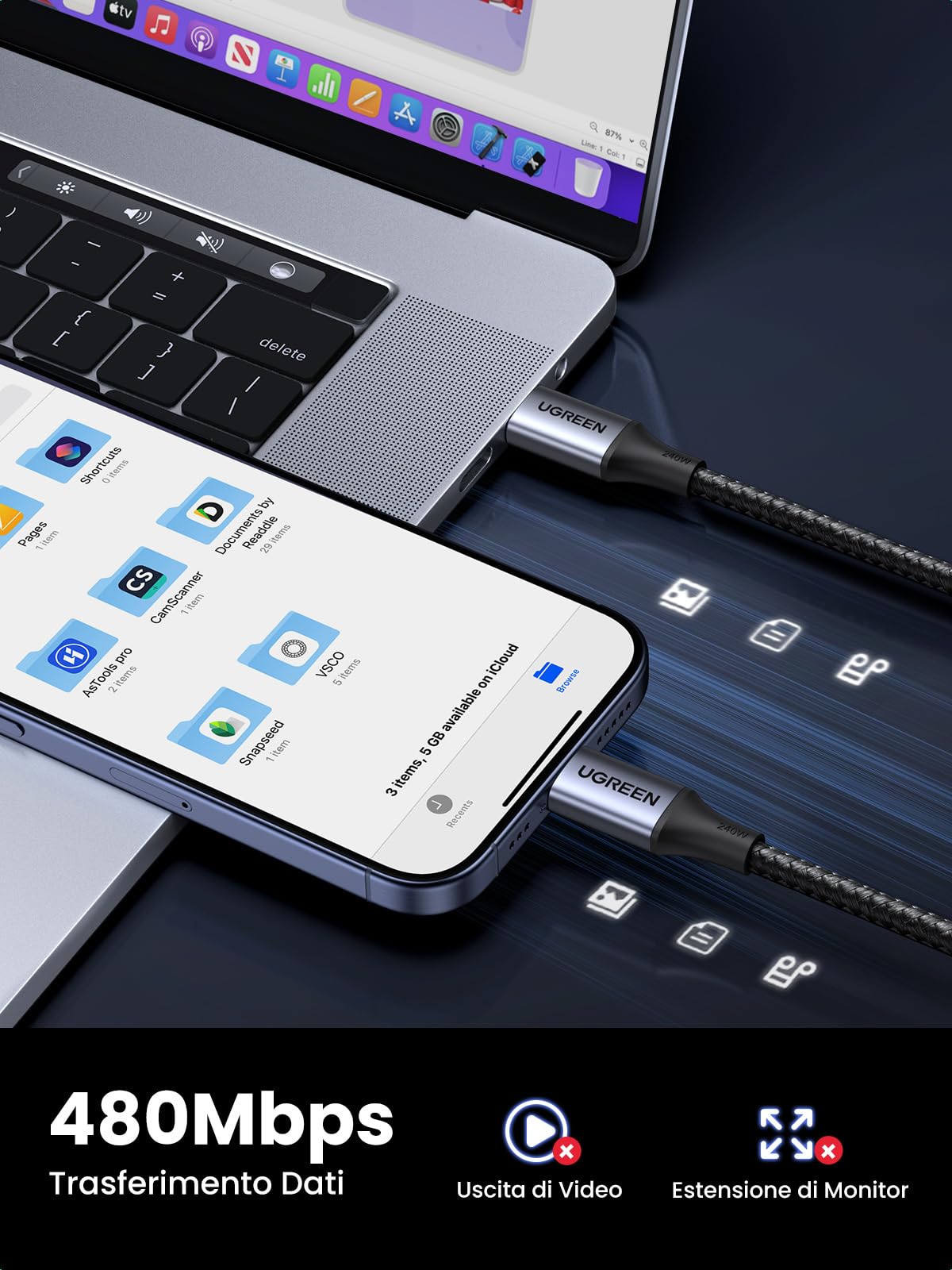 UGREEN Cavo USB C 240W Ricarica Rapida