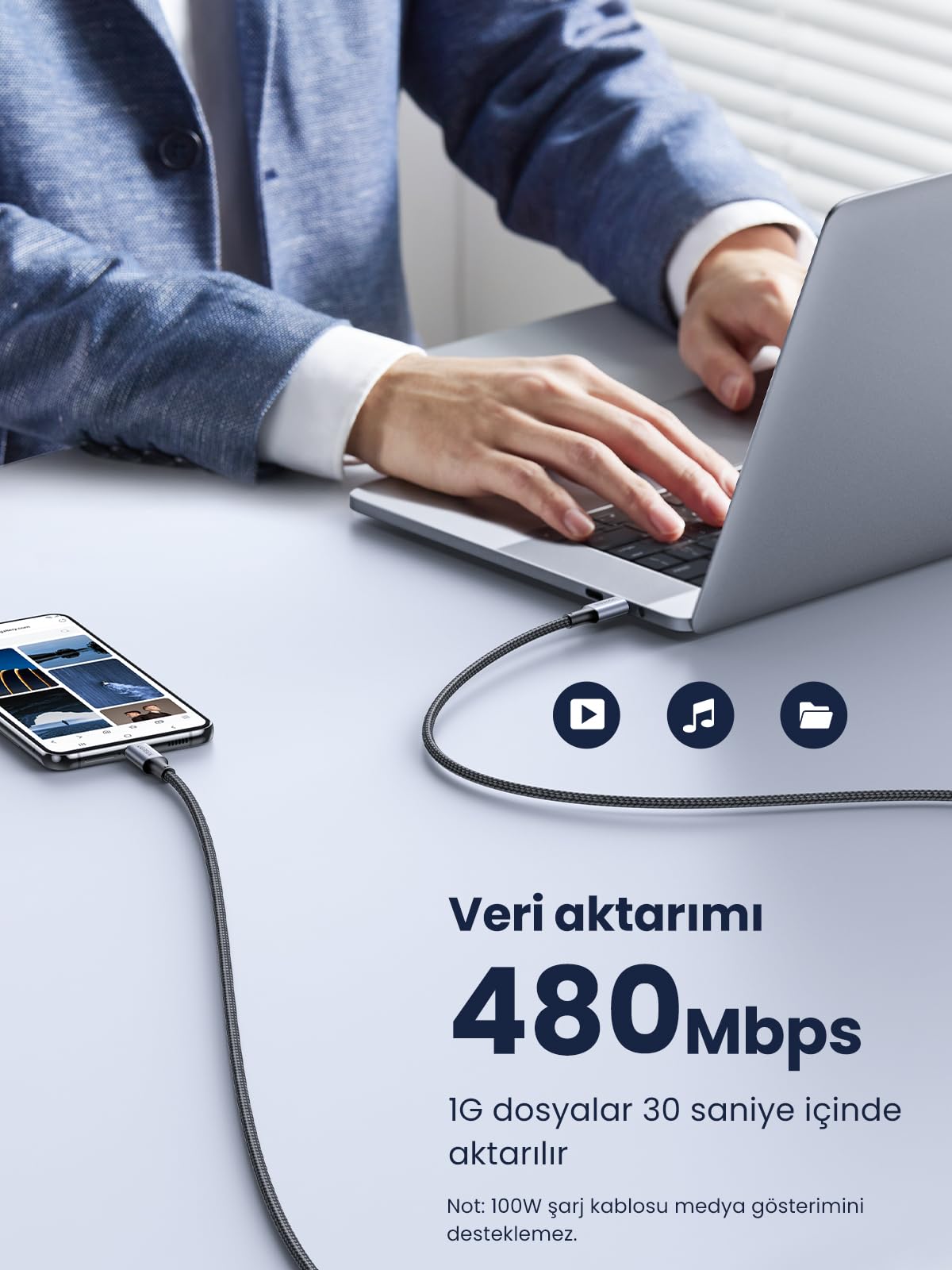 UGREEN USB-C Kablo (Alüminyum Kaplama, Örgü)