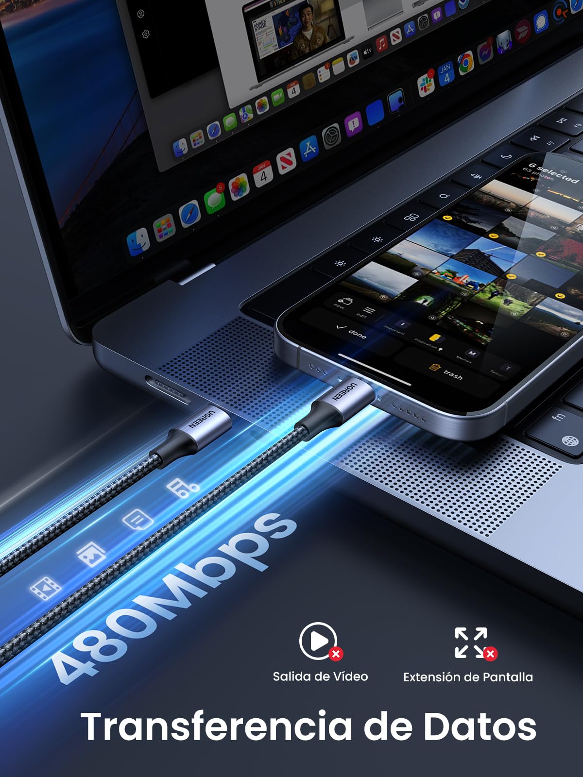 UGREEN Cable USB C 60W PD 3.0, Tipo C Carga Rápida