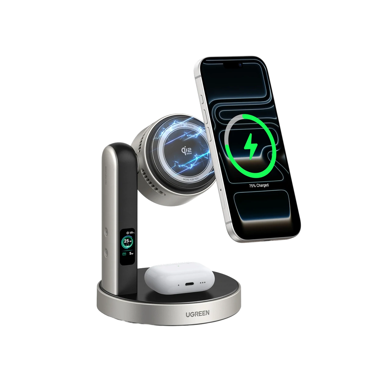 UGREEN MagFlow Pro 2-in-1 Magnetic Wireless Charging Stand 25W