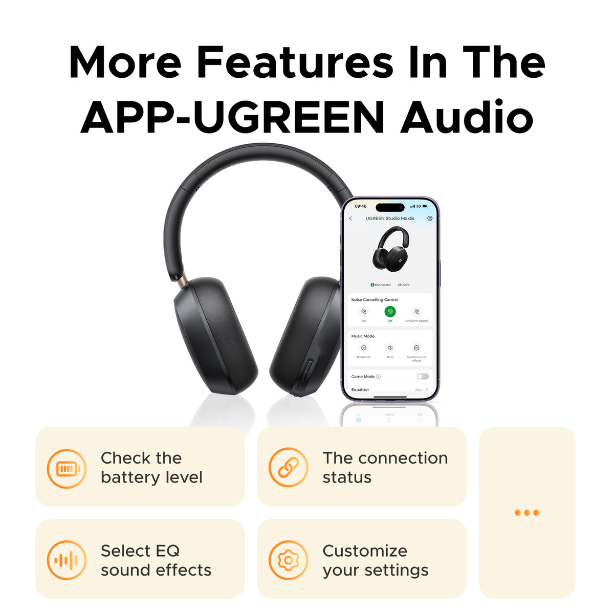 UGREEN Studio Max5s Bluetooth Earpods Black