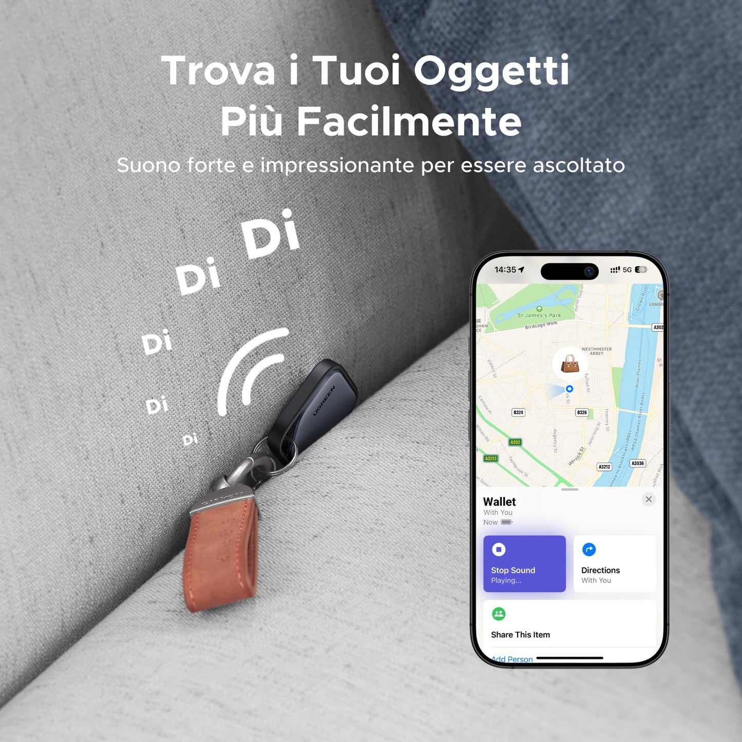UGREEN FineTrack Smart Finder Localizzatore Supporto iOS SmartTag Tracker Bluetooth Localizzazione