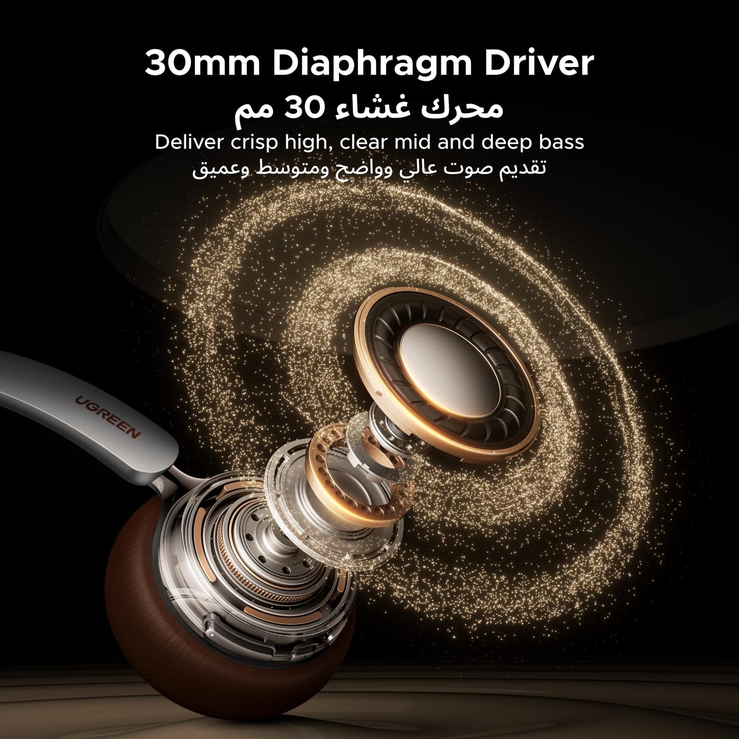 UGREEN Studio Plus Headphones Wireless, Adaptive Noise Cancelling Headset, AI Clear Call Headset Vintage, 80H Playtime Over-ear Headphone, Bluetooth 6.0 Earphone, Lightweight, Comfortable, Retractable