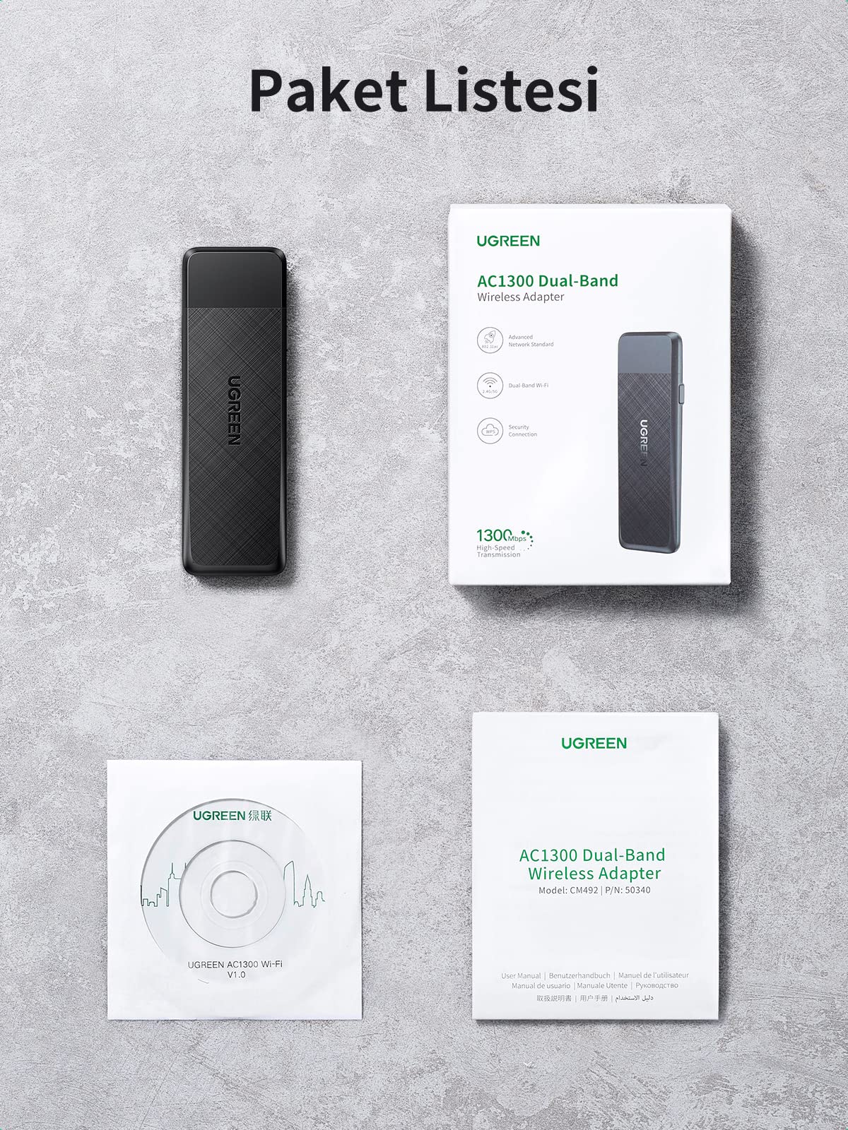 UGREEN AC1300 USB Wi-Fi Adaptörü