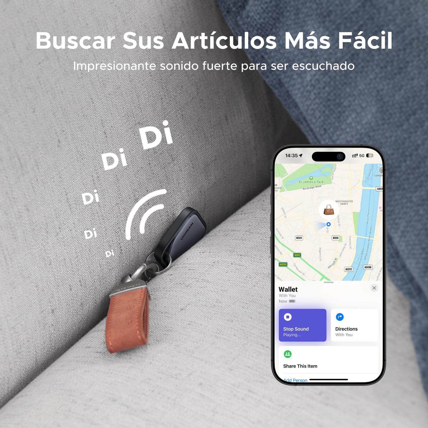 UGREEN FineTrack Smart Finder Localizador Bluetooth SmartTag Tracker Soporte iOS Rastreador 