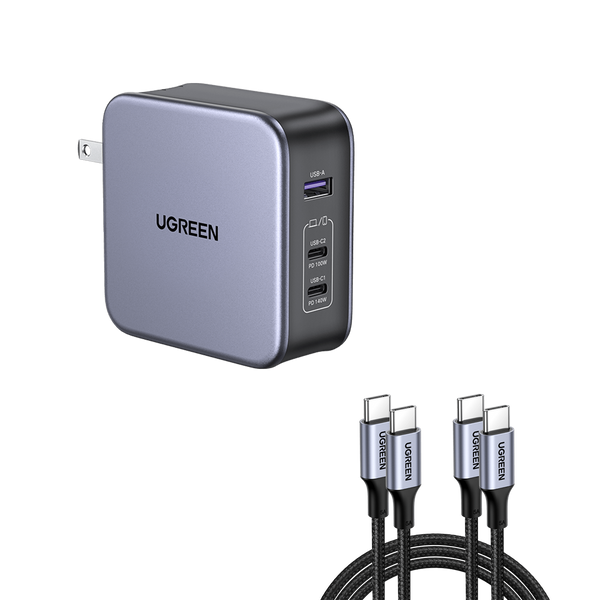 Ugreen Nexode 140W USB C GaN Charger-3 Ports Wall Charger Bundle