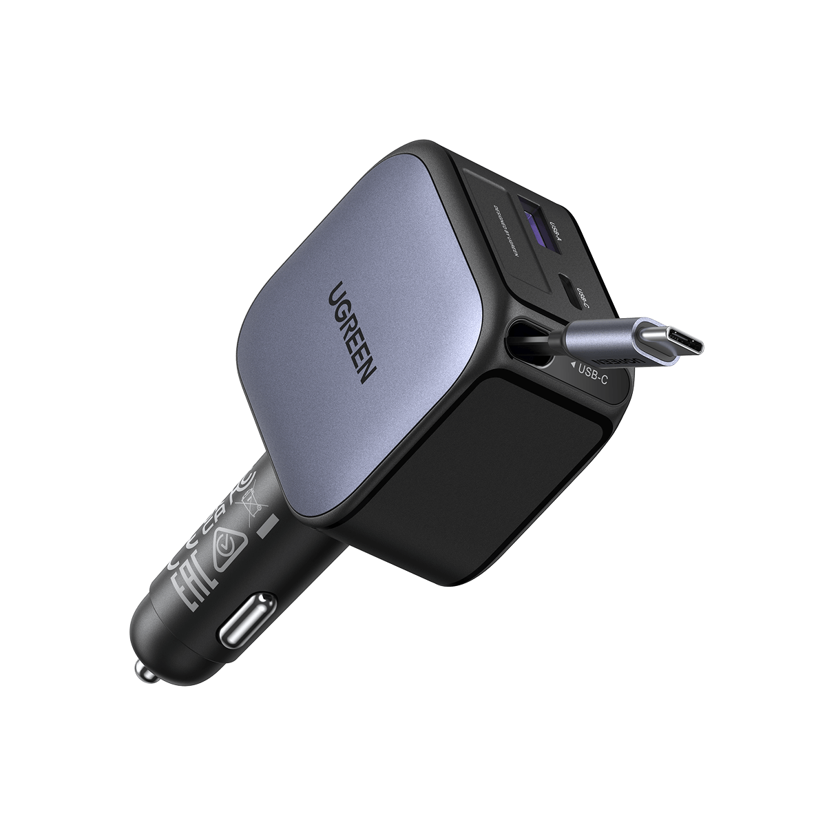 UGREEN Nexode Autolader 60W met Retractable USB-C-kabel