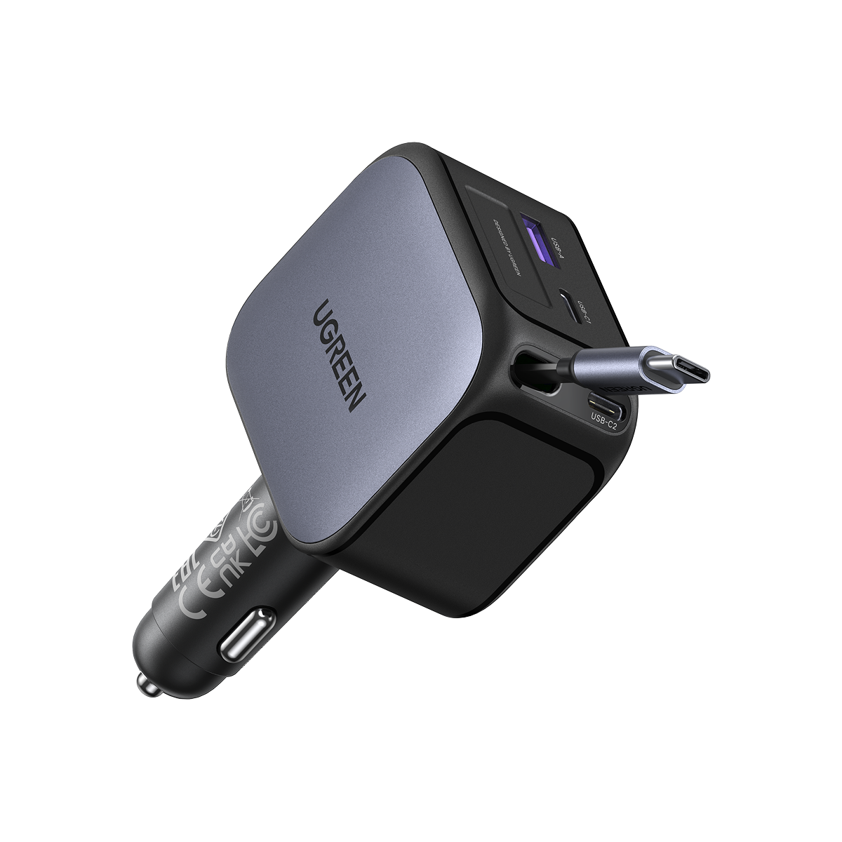 UGREEN Nexode Car Charger 145W with Retractable USB-C Cable