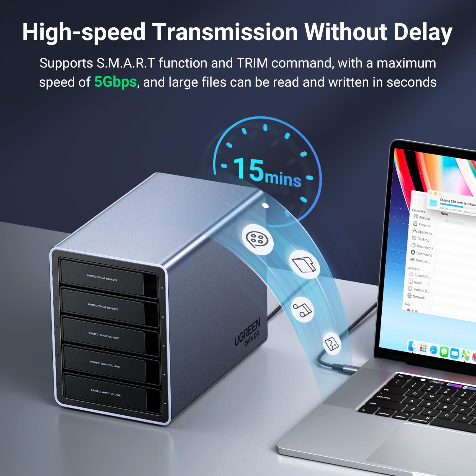 UGREEN 5 Bay USB C RAID Hard Drive Enclosure 100TB - Thumbnail 2