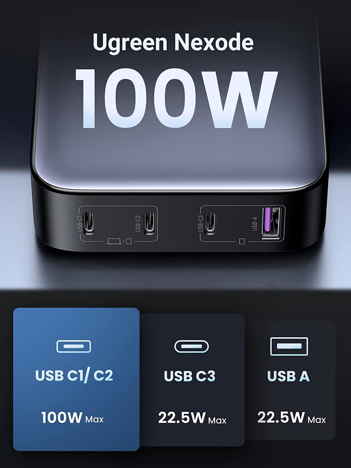 Bgreensugreen 100w Gan Fast Charger - Uk Plug, 3 Usb-c & 1 A, Pd & Qc  Compatible