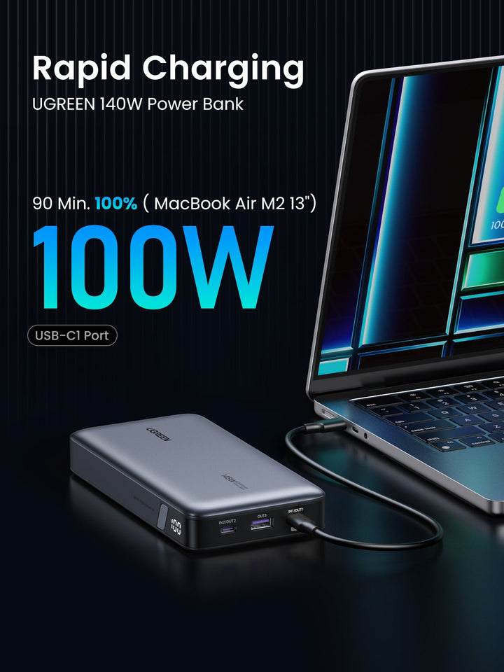 RAVPower 140W Portable Laptop Charger, 27000mAh Power Bank with 2 USB
