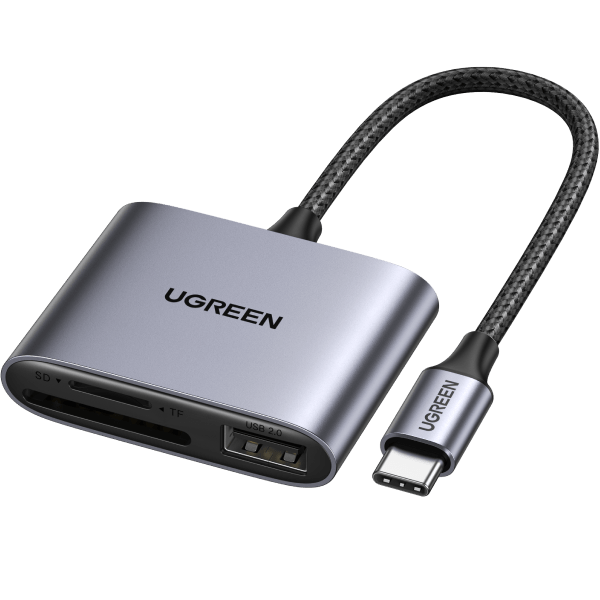 USB 3.0 3 Ports Memory Card Reader with USB-C Adapter