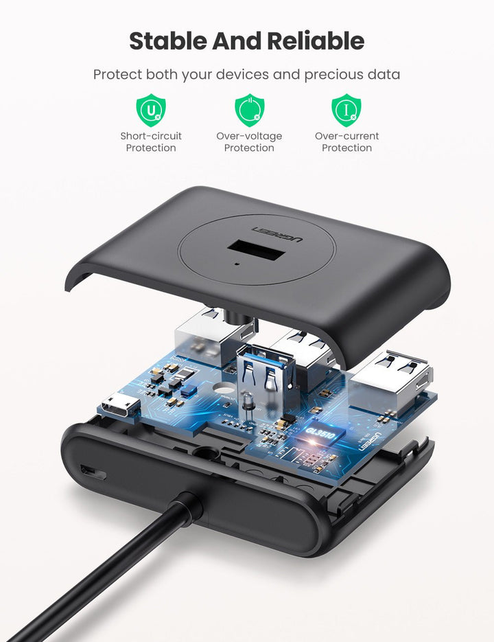 HUB USB UGREEN 2 E 1 DE 4 PUERTOS USB 3.0 + ADAPTADOR TIPO C (40850) CR113