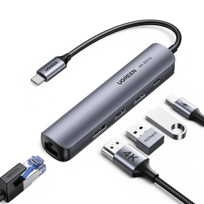 UGREEN Hub USB C, 7 en 1 Adaptador USB C con HDMI 4K 60Hz, Gigabit Eth