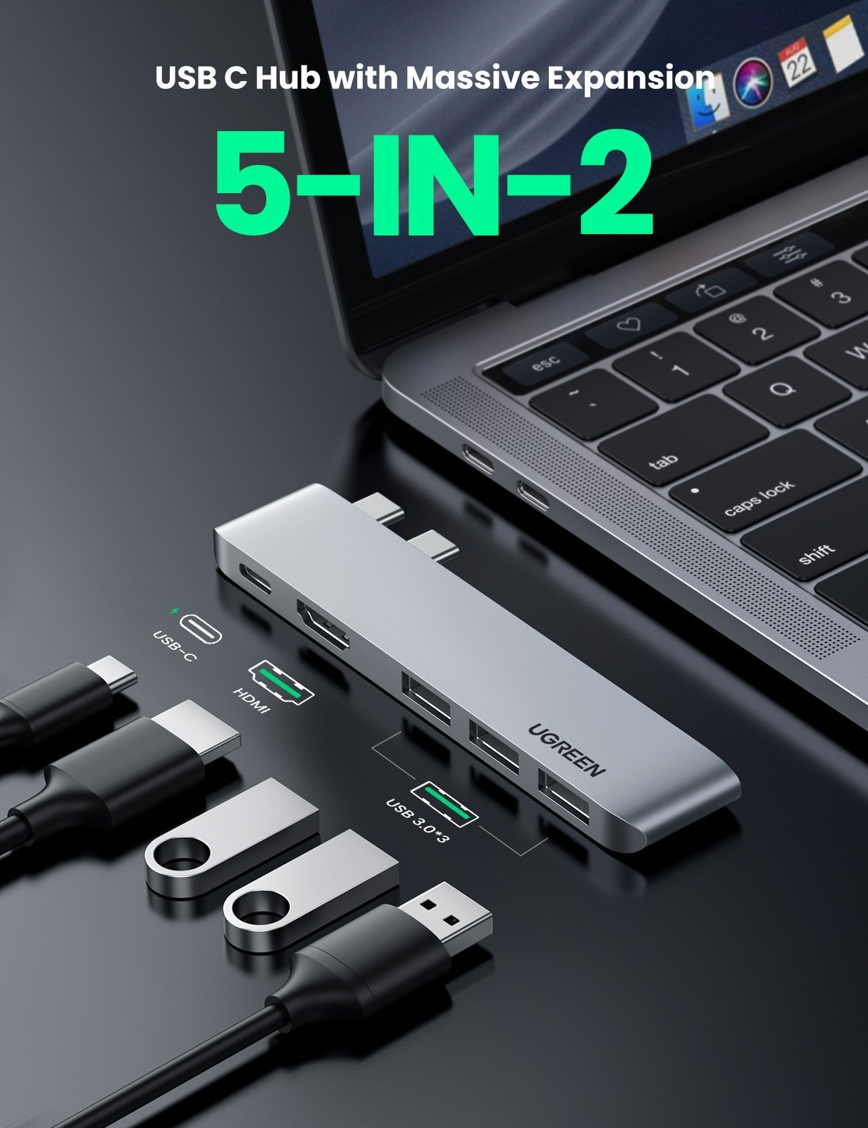 Ugreen 5-in-2 USB C Hub for MacBook Pro/Air – UGREEN
