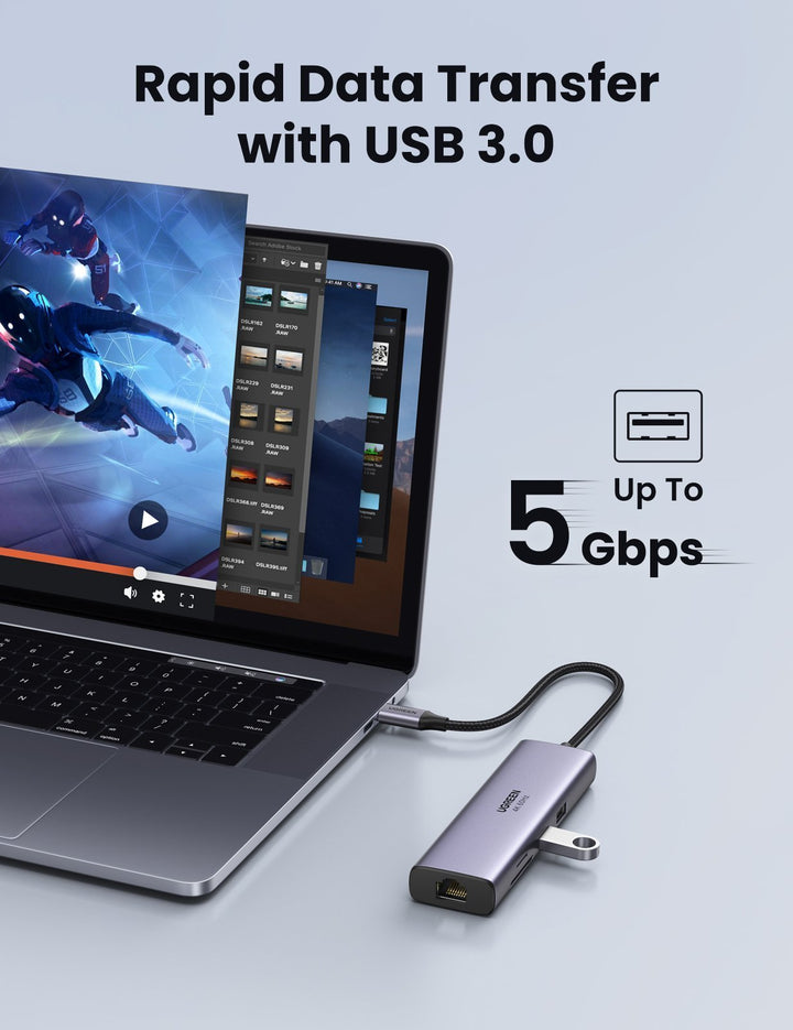 UGREEN Hub USB C, 7 en 1 Adaptador USB C con HDMI 4K 60Hz, Gigabit Eth