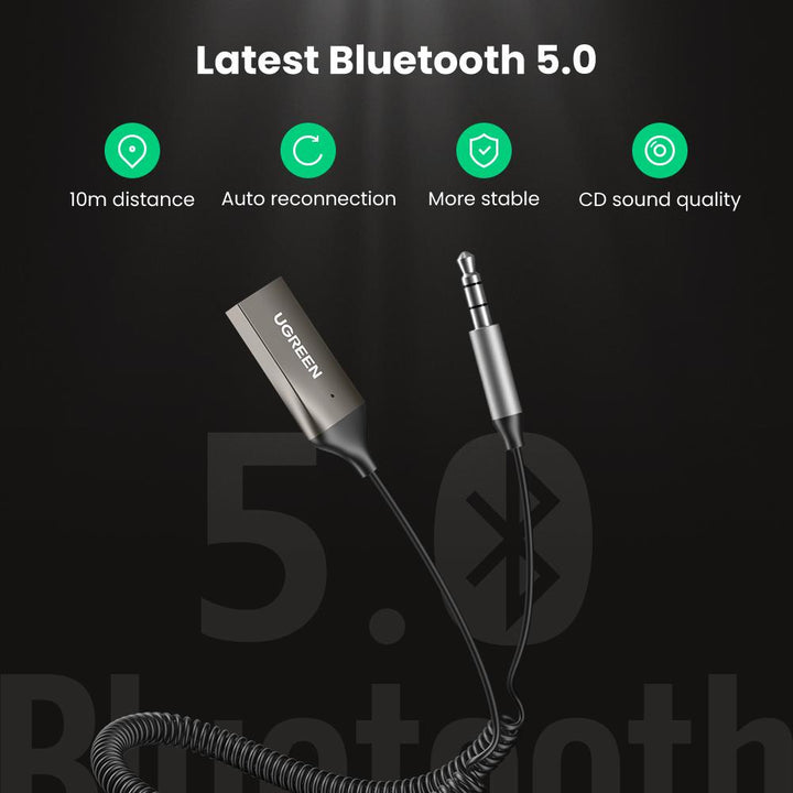 UGREEN Adaptador Bluetooth auxiliar 5.3 para coche, [mayor conexión]  Adaptador auxiliar Bluetooth para automóvil, Bluetooth aux para receptor de  audio