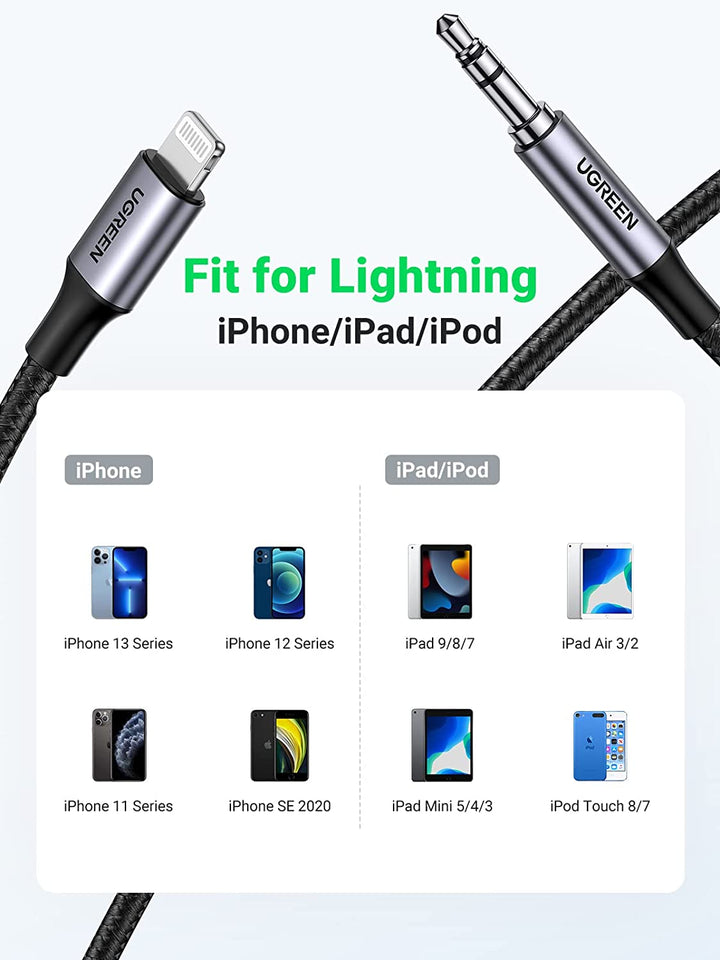 UGREEN Cable Auxiliar Coche para iPhone, MFi Certificado Cable Lightning a  Jack 3.5 para Radio de Coche, Compatible con iPhone 14/14 Plus/14 Pro/SE  2022/13 Pro Max/12 Mini/11/XR/XS, 2Metros : : Electrónica