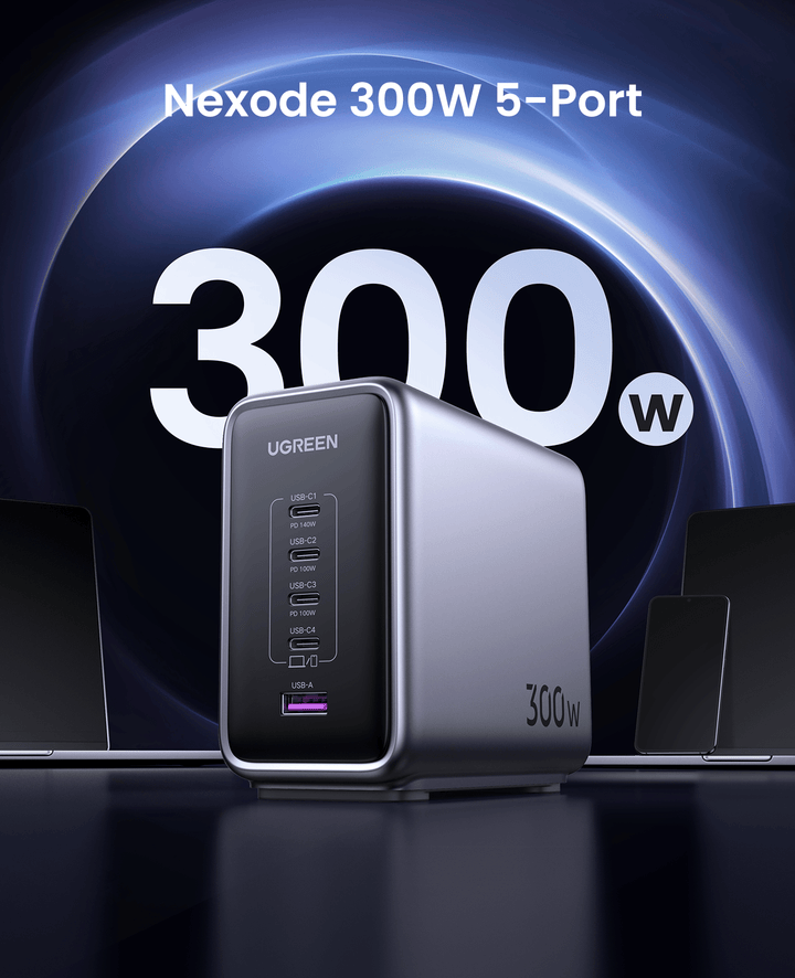 Ugreen Nexode 300W USB C GaN Charger-5 Ports Desktop Charger