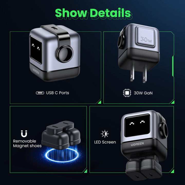 Ugreen Nexode RG 30W USB C GaN Charger, robot charger