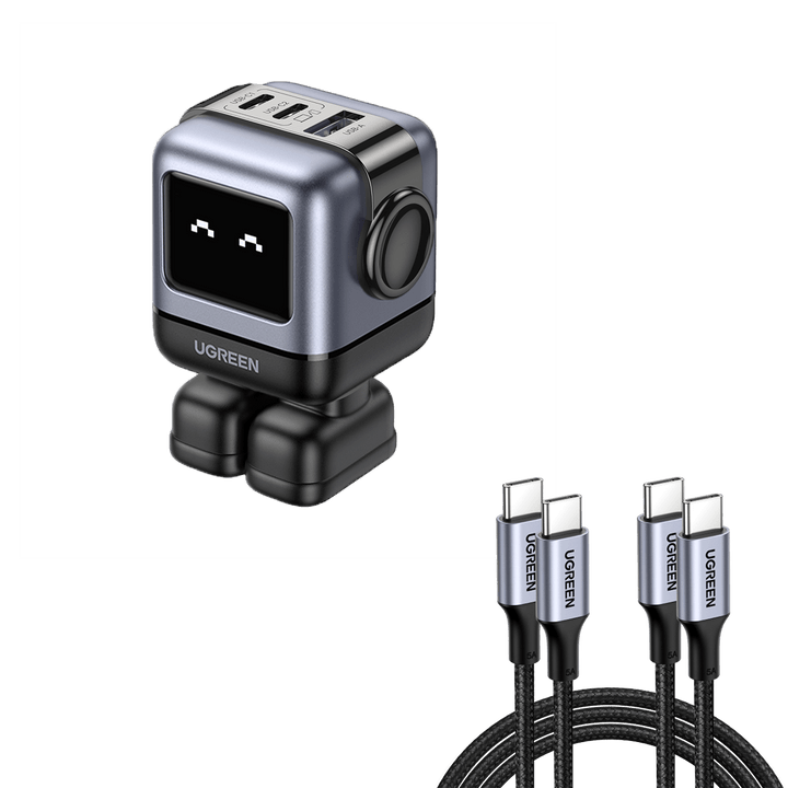  UGREEN Cargador USB C RG de 65 W, Nexode Robot GaN Bloque de  carga rápida de 3 puertos, adaptador de corriente de cargador compacto para  MacBook Pro/Air, iPhone 15 Pro Max