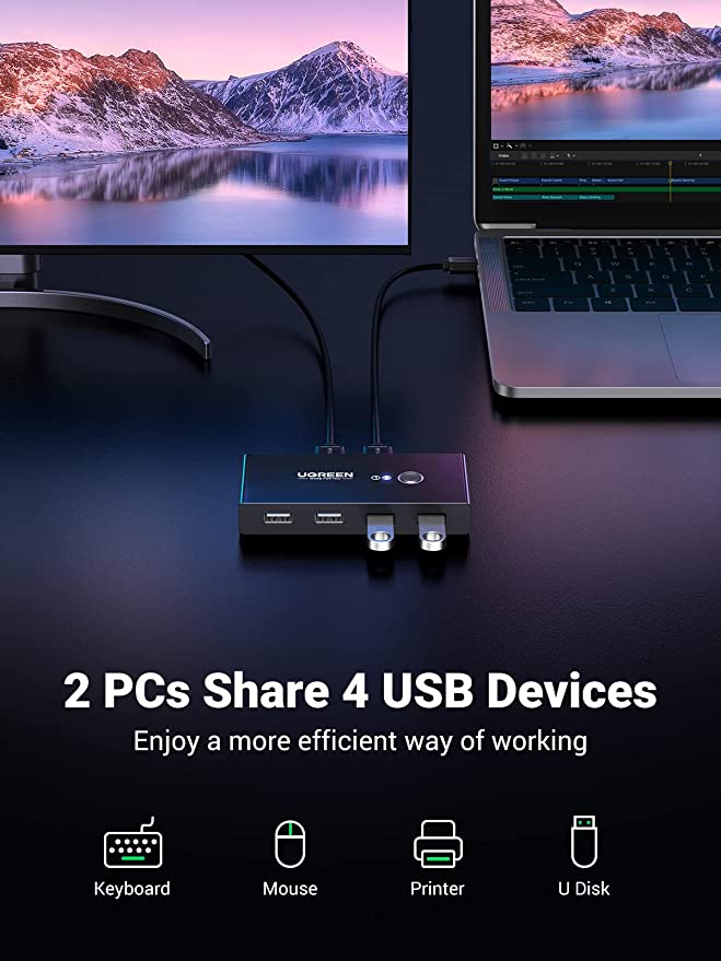 UGREEN USB 3.0 Switch 4 Ports pour 2 PC 2 Entrées 4 Sorties USB