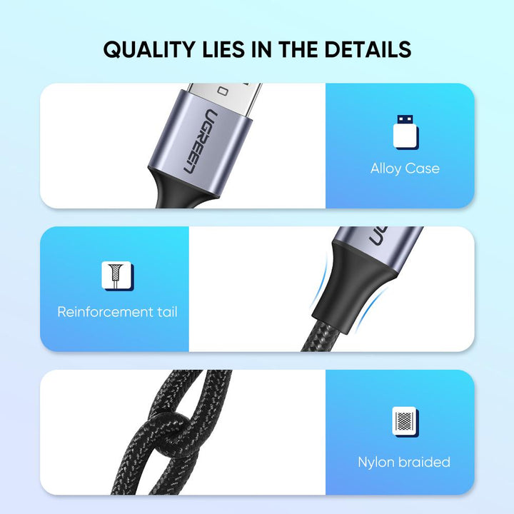 Ugreen Cable USB-A To USB-C Nylon 1M Black - الدهماني للاتصالات Aldahmani  Telecom