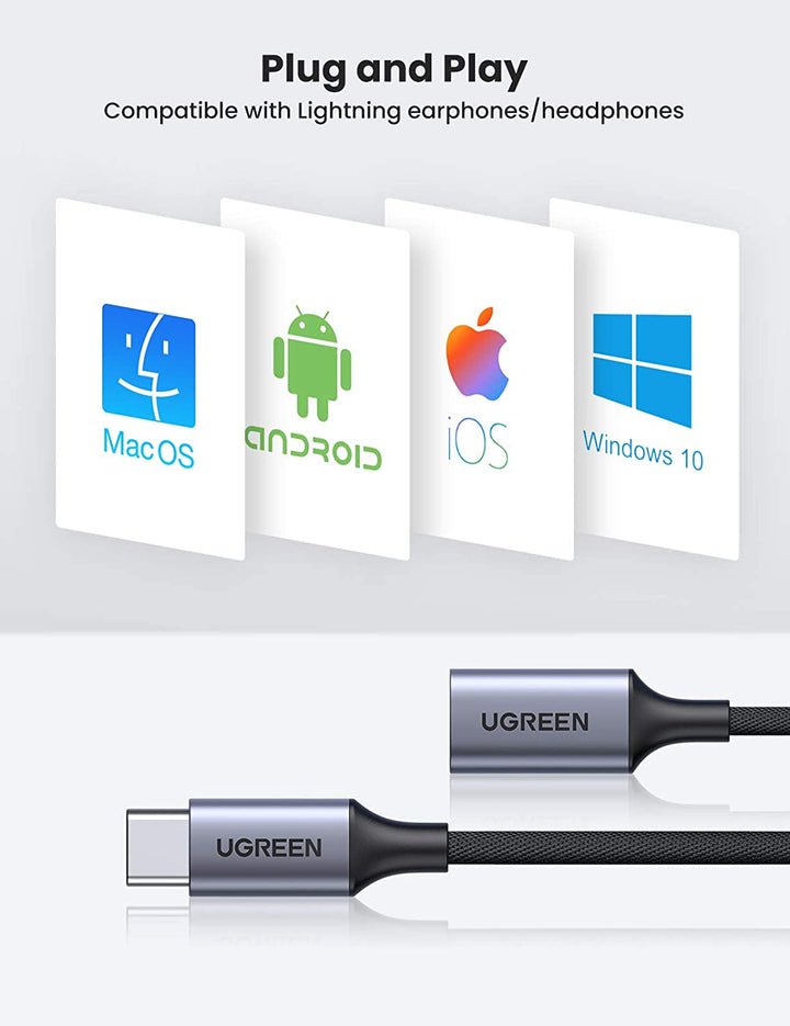 UGREEN Cable adaptador de audio USB A a Lightning, certificado MFi, de  nailon trenzado, USB 3.0 macho a Lightning hembra, convertidor de dongle