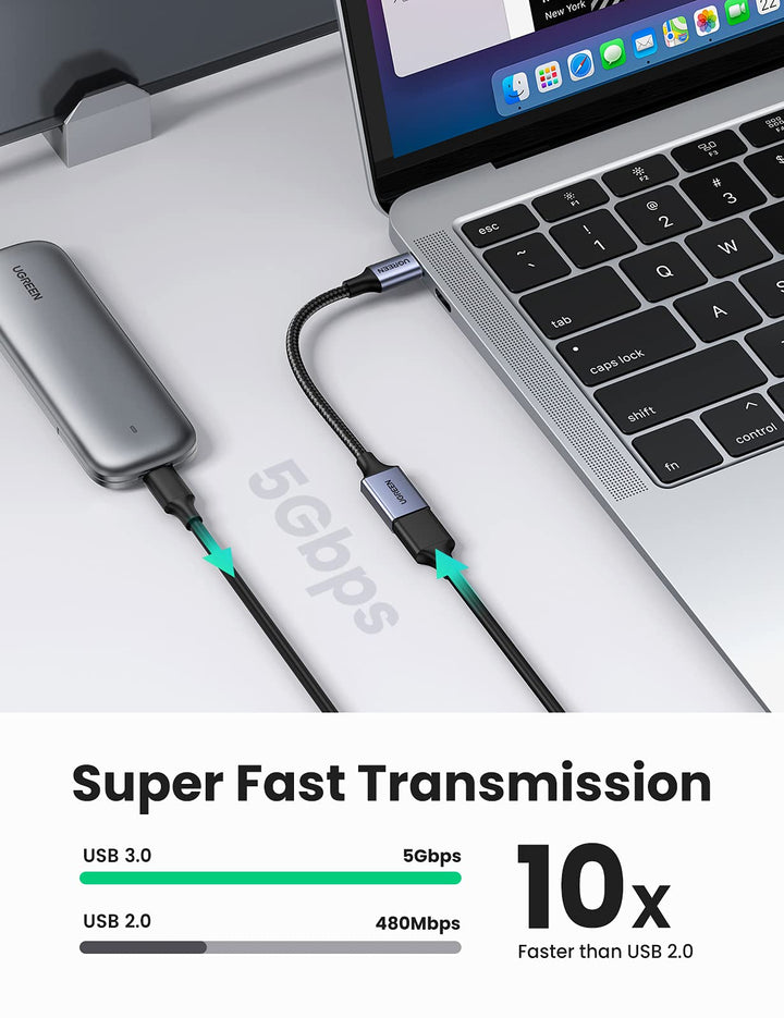 UGREEN 50533 Adaptador USB 3.0 Macho a USB-C 3.1 Tipo C Hembra / Caja de  Aluminio / Carga y sincronizacion de datos / Admite corriente de 3A