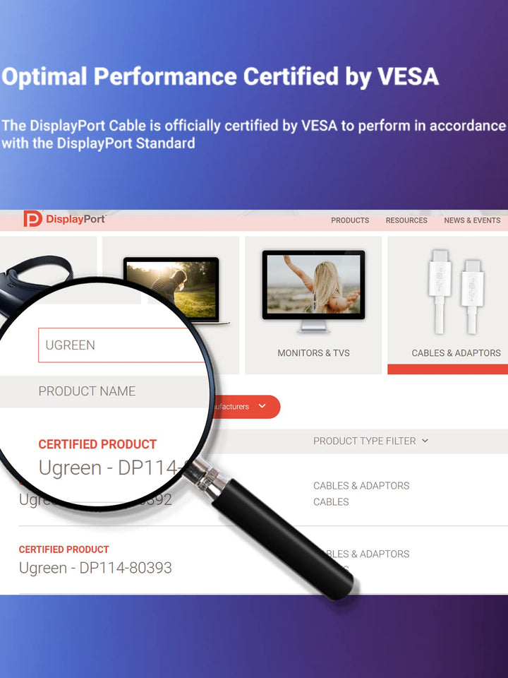 Ugreen VESA Certified 8K DisplayPort Cable - optimal performance certified by VESA